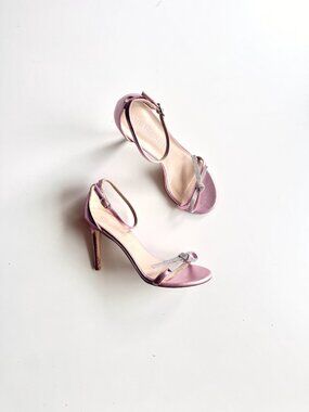 STUART WEITZMAN Nudist Bow 100 Pink Metallic Leather High Heel Sandals, Size 6.5